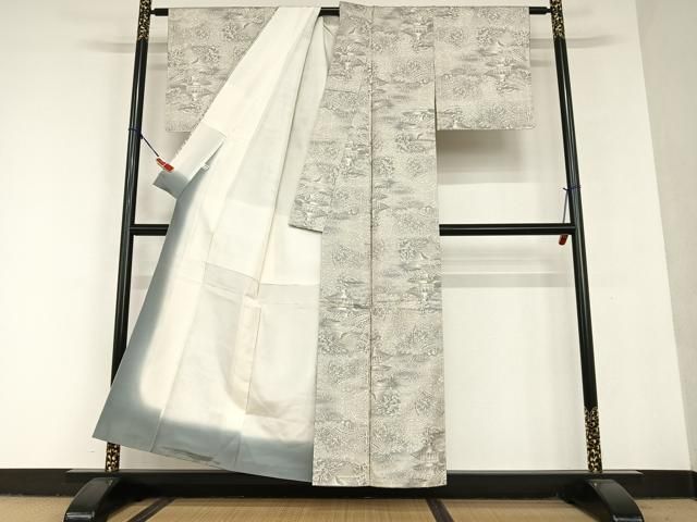 平和屋着物○本場大島紬 白大島 9マルキ 渡り橋風景草花文 ますいわ屋