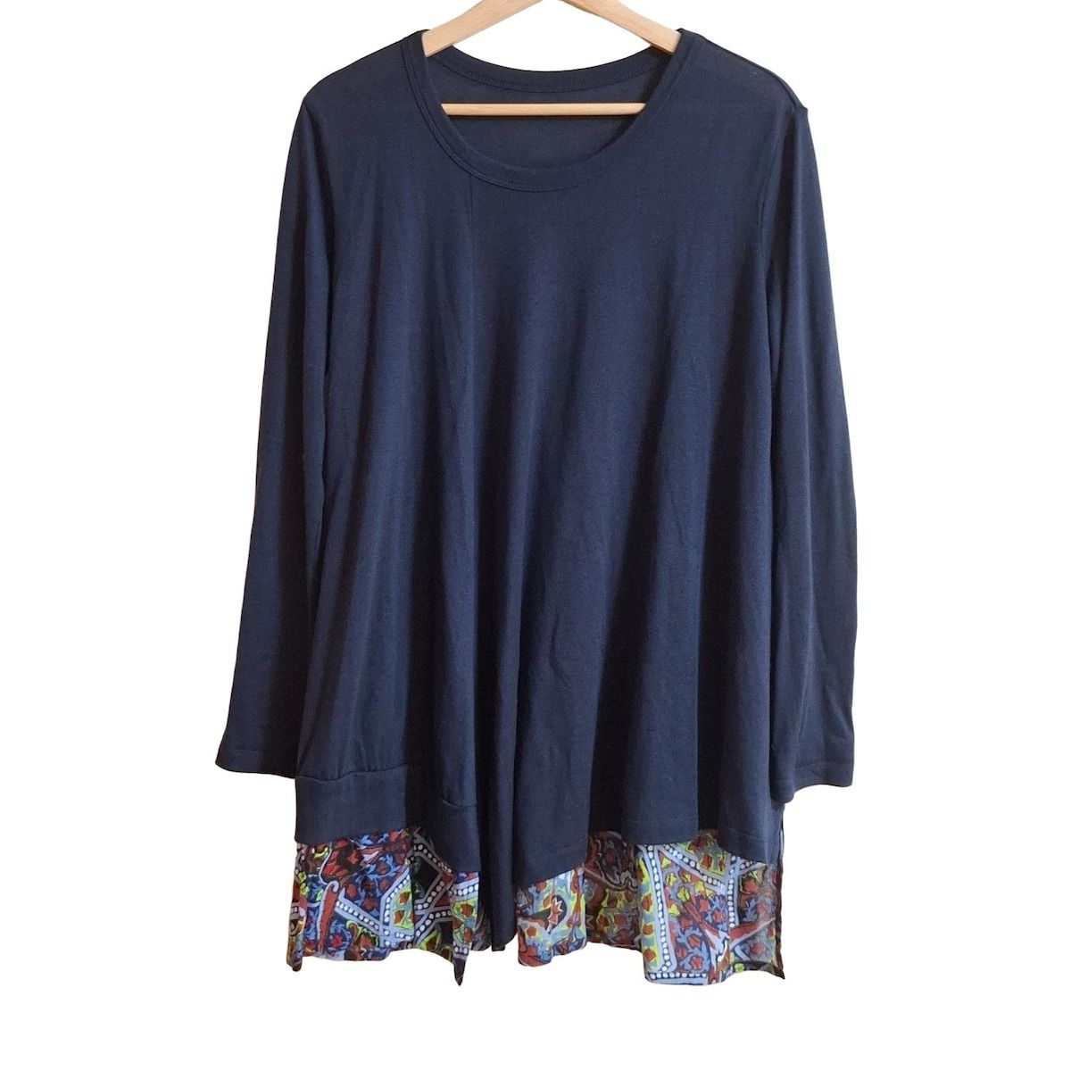 Y s ワイズ 長袖カットソー サイズ2 M レディース - ネイビー×レッド×マルチ 花柄|異素材切替