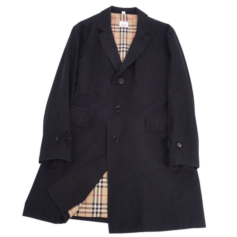 バーバリー BURBERRY コート ロングコート コットン100％ 裏チェック アウター メンズ 52(L相当) ブラック バーバリー BURBERRY コート ロングコート コットン100％ 裏チェック