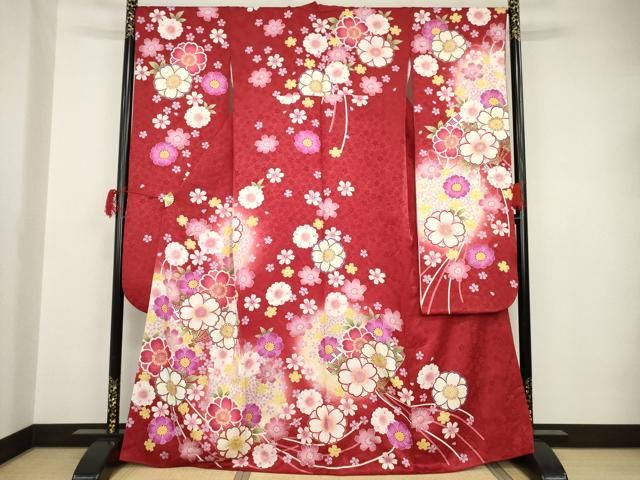 平和屋着物○豪華振袖 駒刺繍 扇面花文 暈し染め 金彩 正絹 逸品 