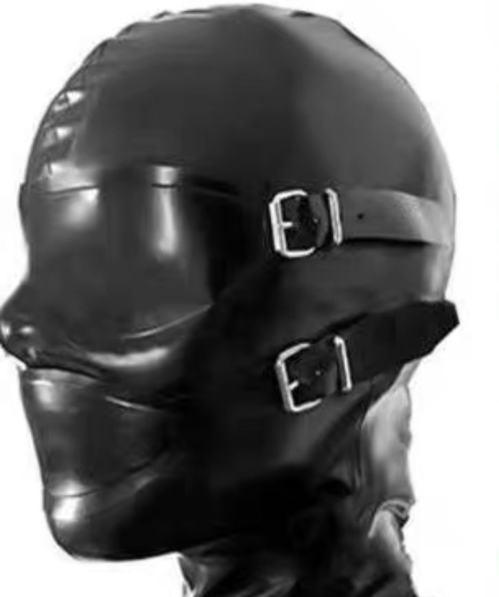 ラテックス製 レーザーマイクロホール 全頭マスク ラバーマスク 黑 M L