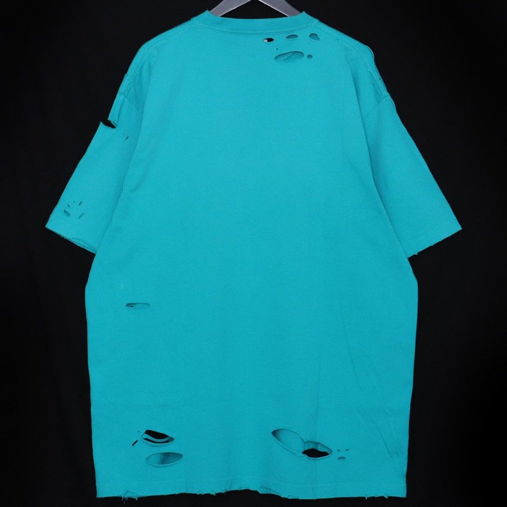 BALENCIAGA デストロイ加工ロゴプリントTシャツ XXSサイズ グリーン