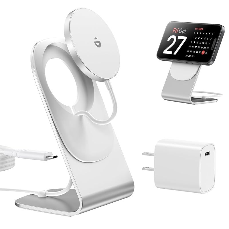 ワイヤレス充電器 マグネット式 Mag-Safe充電器 iPhone15/14 /13/12シリーズ対応 【ワイヤレス充電スタンド+ 20W USB-Cアダプター付属】 USB-Cケーブル付き スタンド/パッド くっつくと充電 iPhone 15/14/1 0