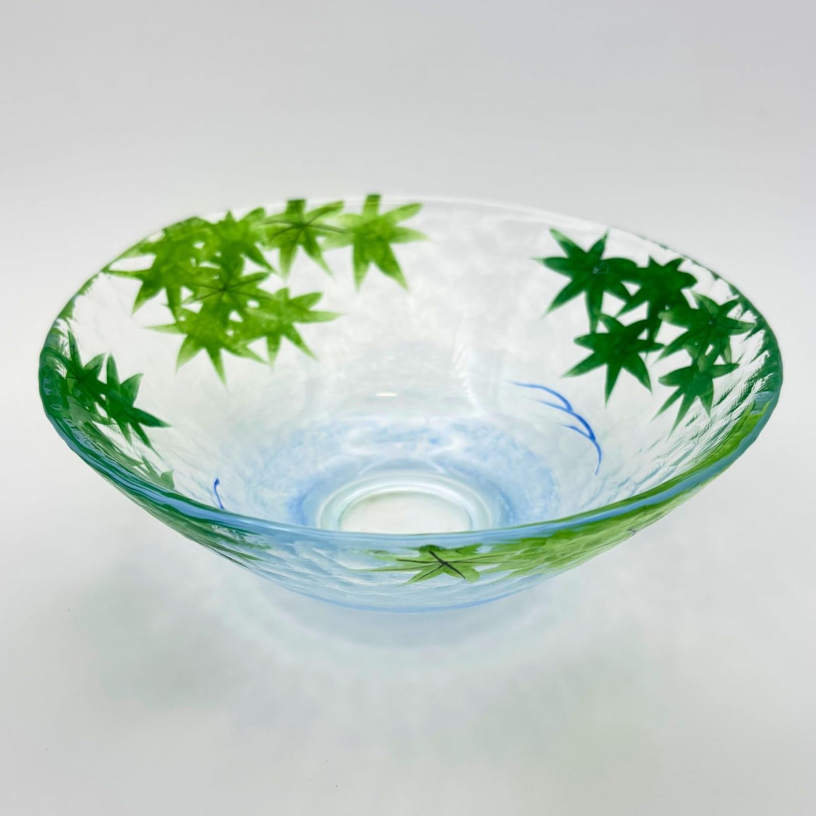 茶道具 最高 抹茶茶碗 ガラス 馬盥茶碗 波に青楓 硝子茶碗 非耐熱 松本