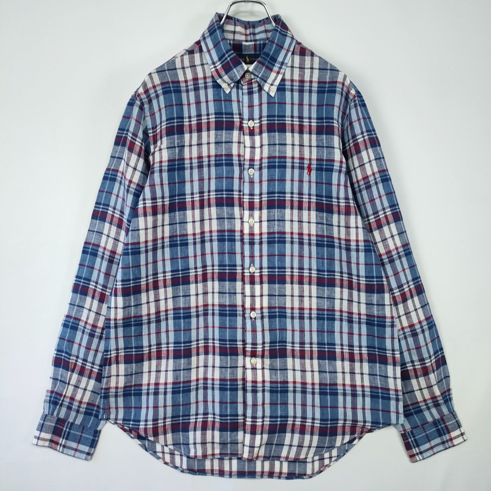 ralph lauren ラルフローレン リネンシャツ ブルーチェック 麻