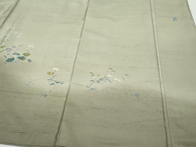 平和屋着物○十日町友禅作家 越村幸雪 訪問着 紬地 蜻蛉 草花文 正絹