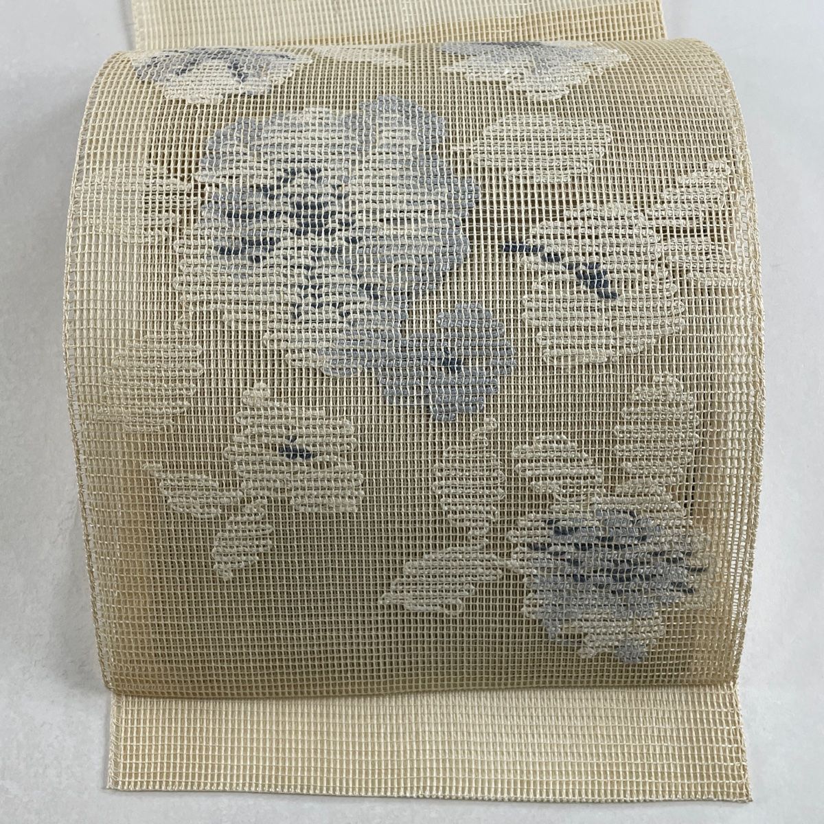 名古屋帯 秀品 夏帯 羅織 松葉仕立て 八寸名古屋帯 草花 ベージュ 麻 【中古】