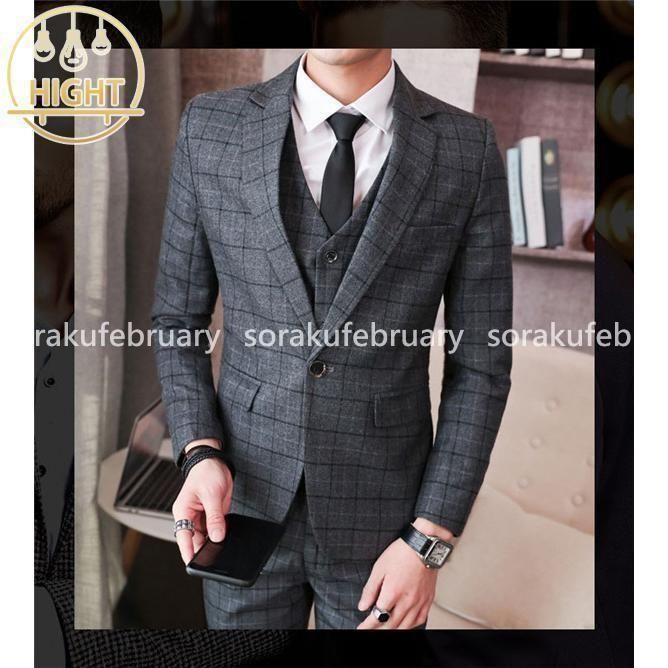 メンズスーツ チェック柄 3点セット スリーピース スーツ メンズ