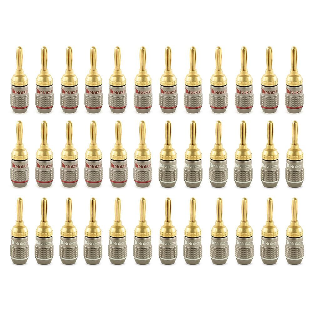 Nakamichi FanLock Excel シリーズ 24k 金メッキ バナナプラグ 10 AWG - 18 AWG ゲージ サイズ 4mm スピーカー アンプ Hi-Fi ステレオ ホームシアター ラジオ オーディオ ワイヤ ケーブル AV レシー