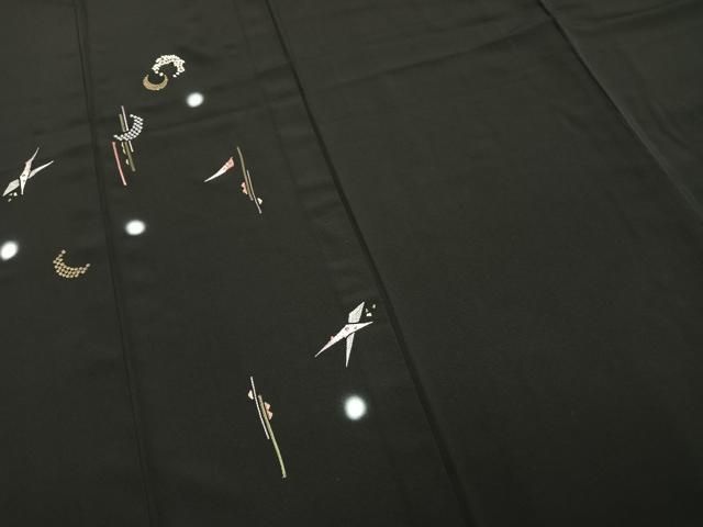 平和屋着物▽訪問着　単衣　刺繍　器物文　ほたる暈し　黒地正絹　逸品　AAAW1353fy 平和屋着物▽訪問着 単衣 刺繍 器物文 ほたる暈し 黒地正絹 逸品