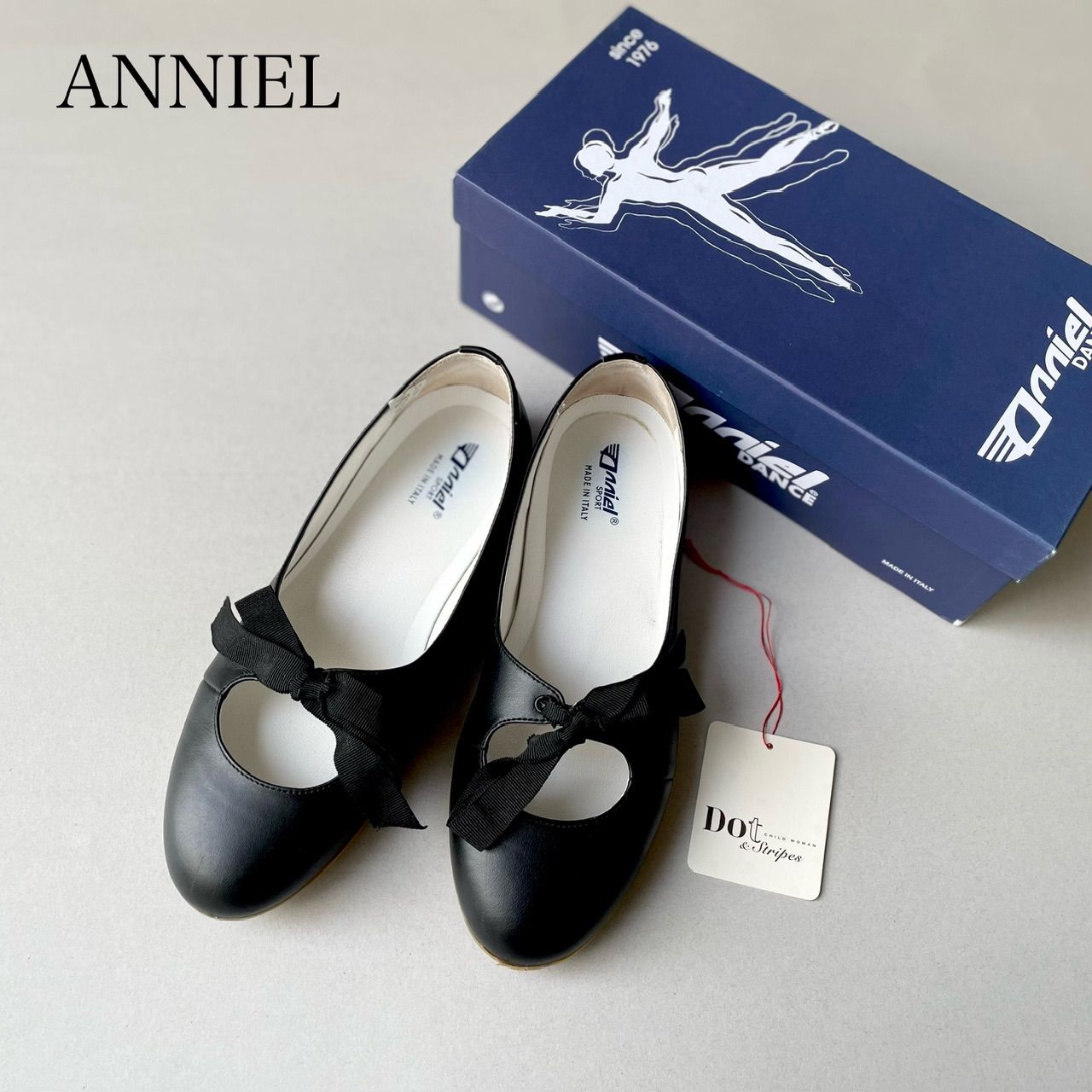 ANNEL アニエル レザーリボンパンプス サイズ38 ANNIEL アニエル レザーリボンパンプス Dot＆Stripes CHILD WOMAN select