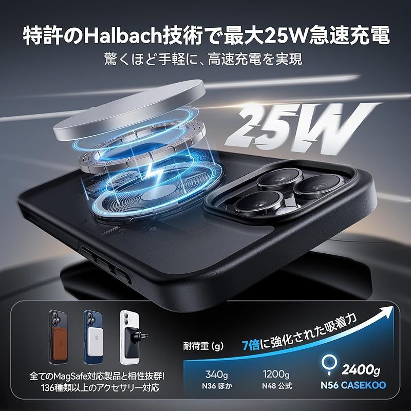 今日のコーデ 2025最高傑作-定点360度回転 CASEKOOiPhone16ProMax用ケース耐衝撃高耐久性 横縦両立?角度自由調整 MagSafe対応米軍MIL規格