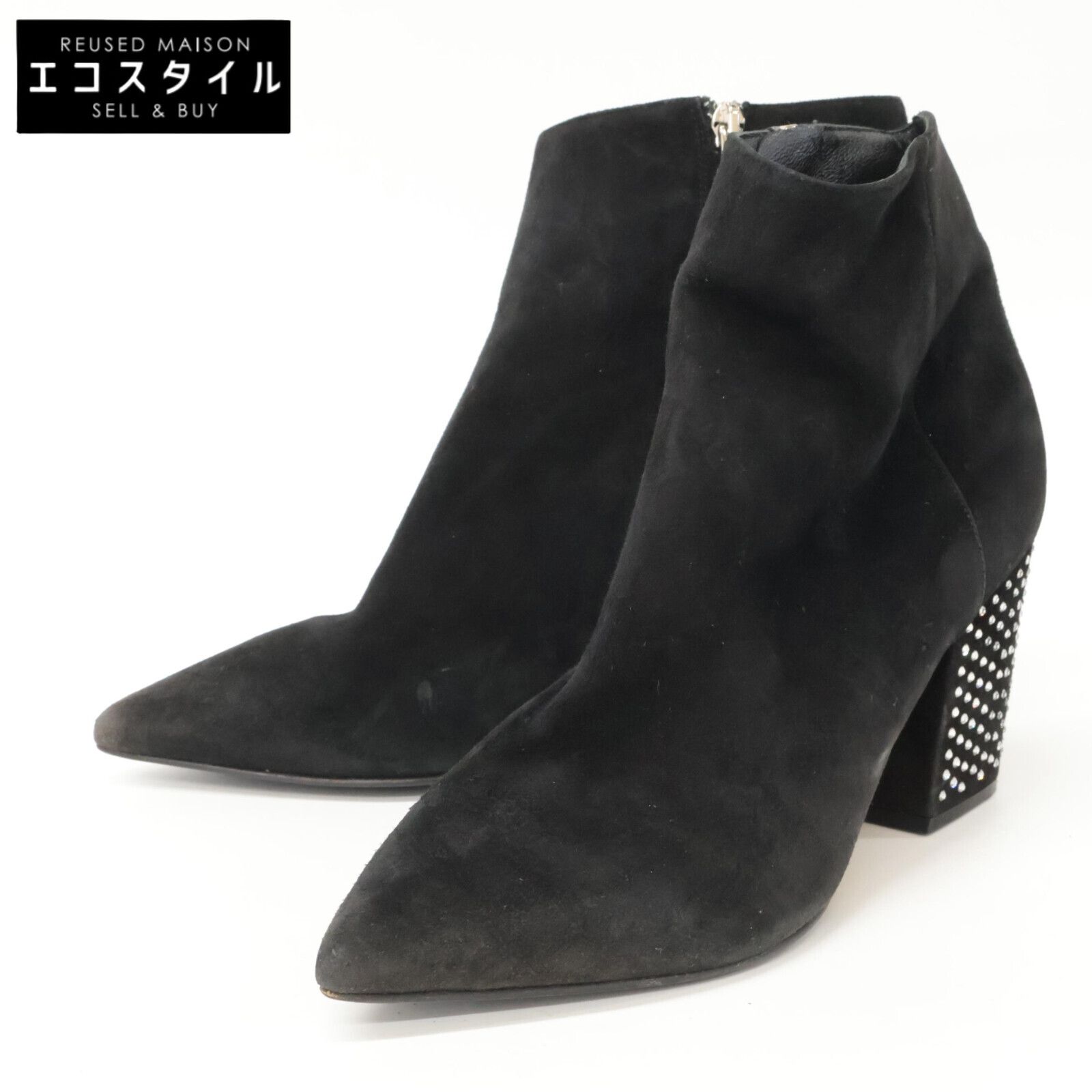 Sergio Rossi セルジオロッシ A85401 スエード ポインテッドトゥ ビジューチャンキーヒール 38