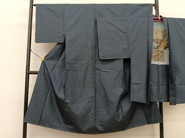 平和屋着物●男性 本場大島紬 アンサンブル 長羽織 100亀甲 総詰め 正絹 BAAT0930yc