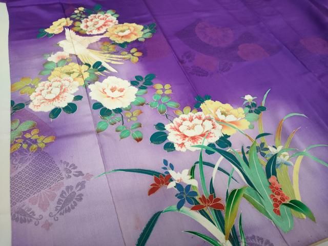 平和屋着物●アンティーク　大正ロマン　色留袖　刺繍　花鳥文　暈し染め　金彩　正絹　逸品　DAAS3026ps 平和屋着物○アンティーク 大正ロマン 色留袖 刺繍 花鳥文 暈し染め