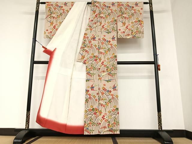 平和屋着物○紅型 小紋 花鳥文 鬼しぼ縮緬 正絹 逸品 AAAZ0194zg