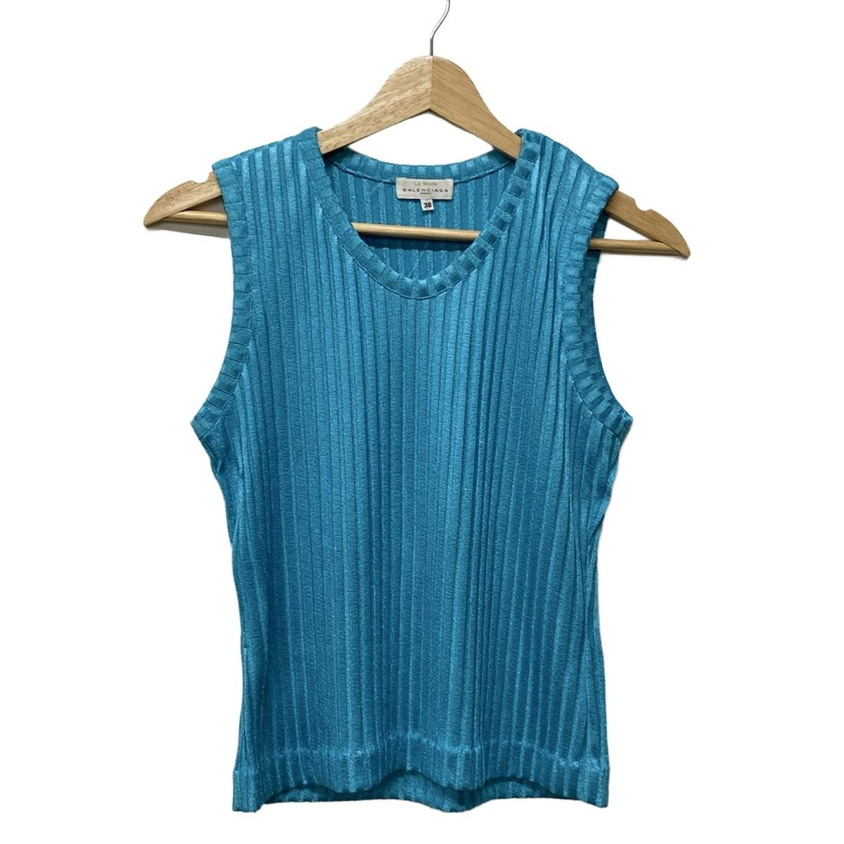 BALENCIAGA バレンシアガ ノースリーブセーター サイズ38 - ブルー ストライプ