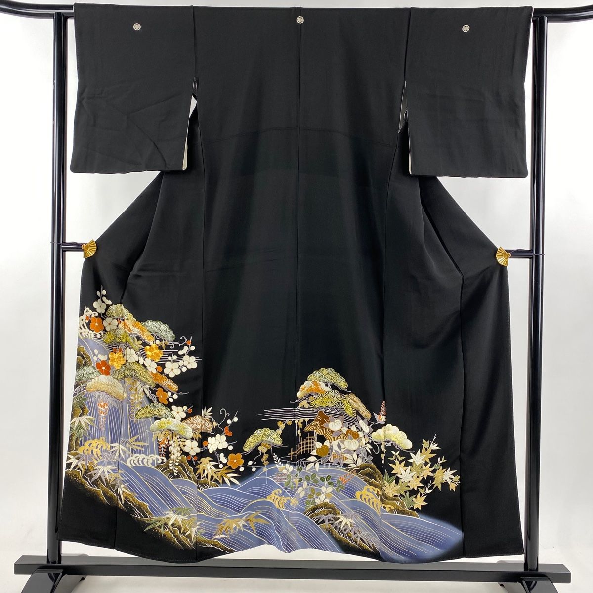 黒留袖 身丈153.5cm 裄丈62cm S 袷 千總 落款 松竹梅 波頭 金糸 箔 黒 正絹