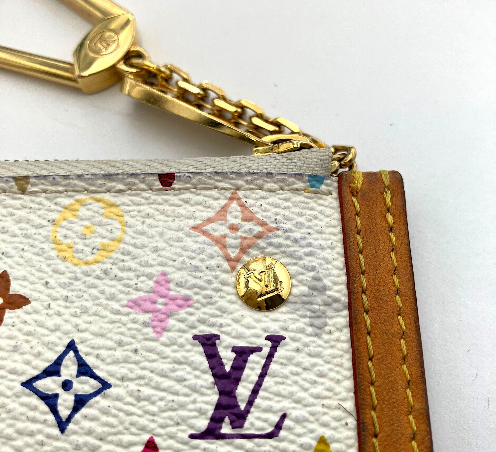 【鑑定済み】正規品 ルイヴィトン LOUIS VUITTON  モノグラム マルチカラー ポシェットクレ ブロン M92655 コインケース キーリング ホワイト