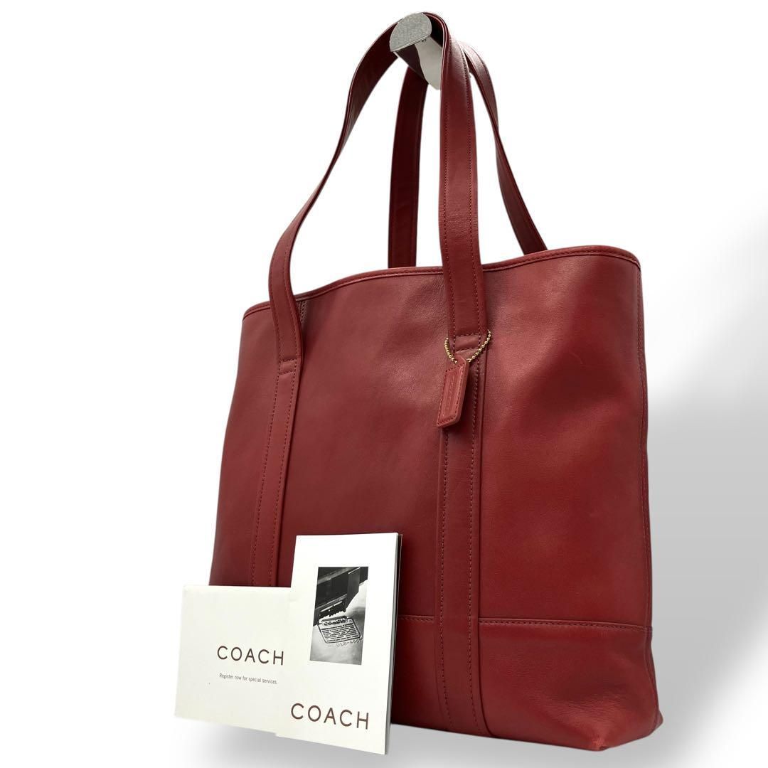 美品✳︎コーチ トートバッグ　レザー A4サイズ　通勤　レッド 極美品級】COACH コーチ レザー トートバッグ A4収納可 赤