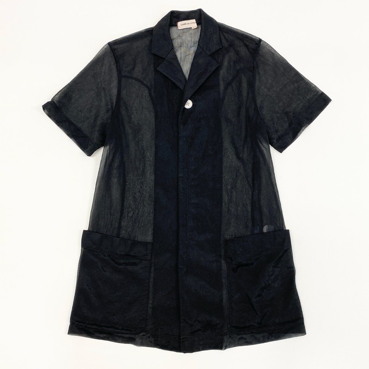 43e12 COMME des GARCONS コムデギャルソン プルオーバー シアーシャツ S ブラック 透け感 メッシュ 半袖 夏 ヴィンテージ