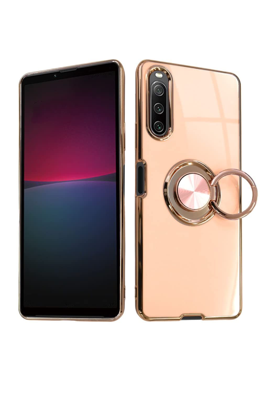 【新着商品】iv docomo SO-52C au 10 SOG07 softbank A202SO UQmobile Xperia スマホケース スマホリング グリッティア シズカウィル リング付きケース 1個入り ピーチ