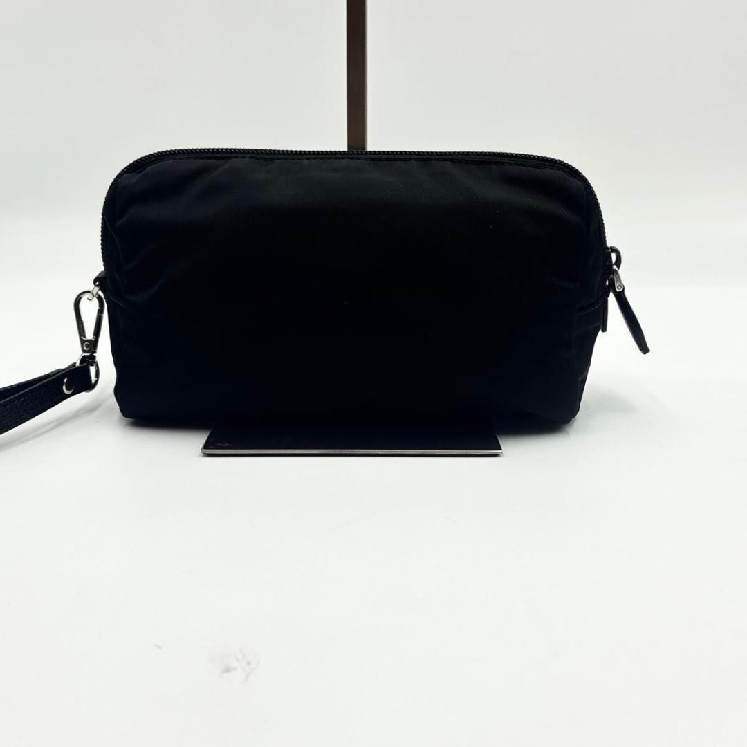 外観美品 プラダ ポーチ サフィアーノレザー 三角ロゴ テスート 白タグ 黒