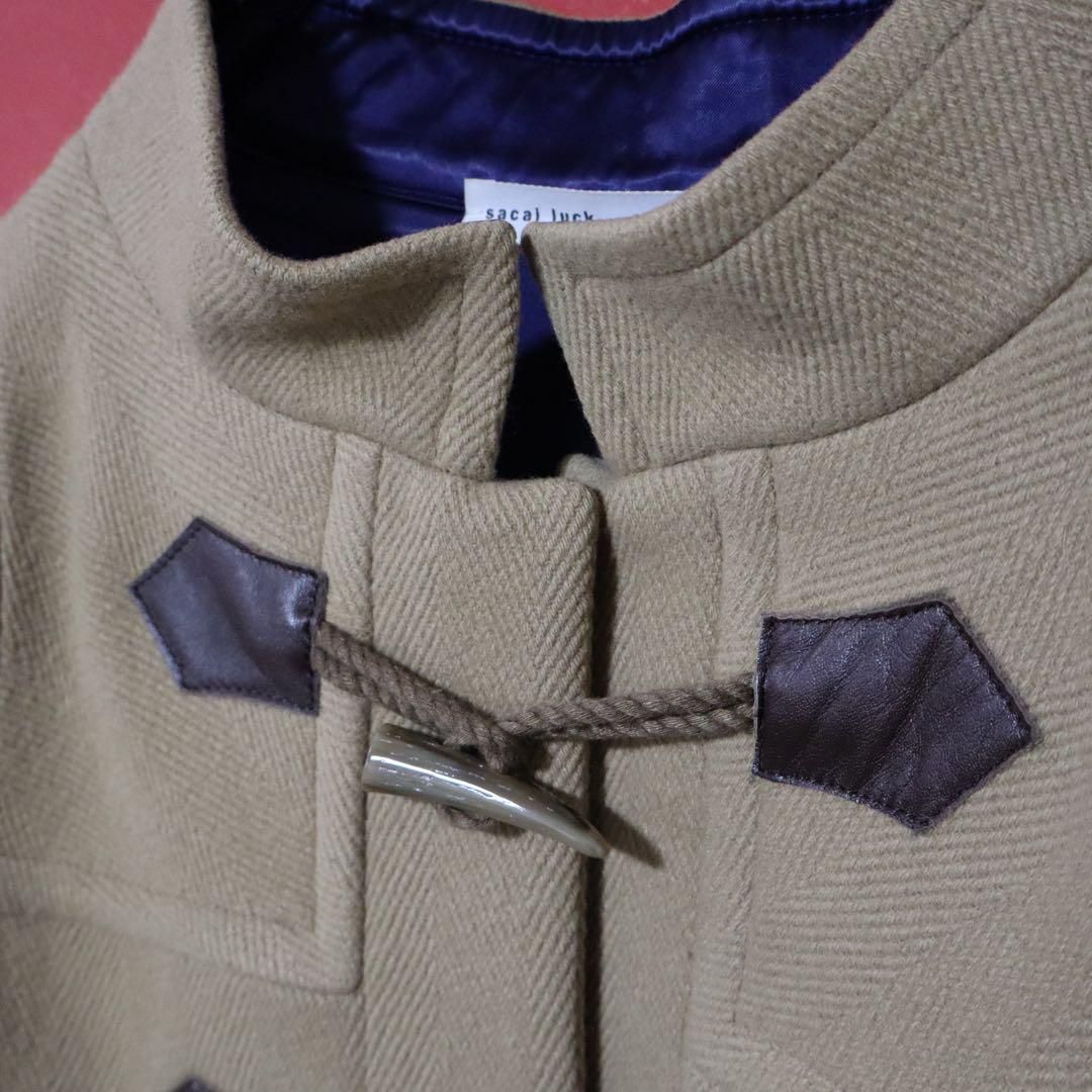 美品】sacai luck 襟デザイン ノーカラー 裏地ブルー ダッフルコート