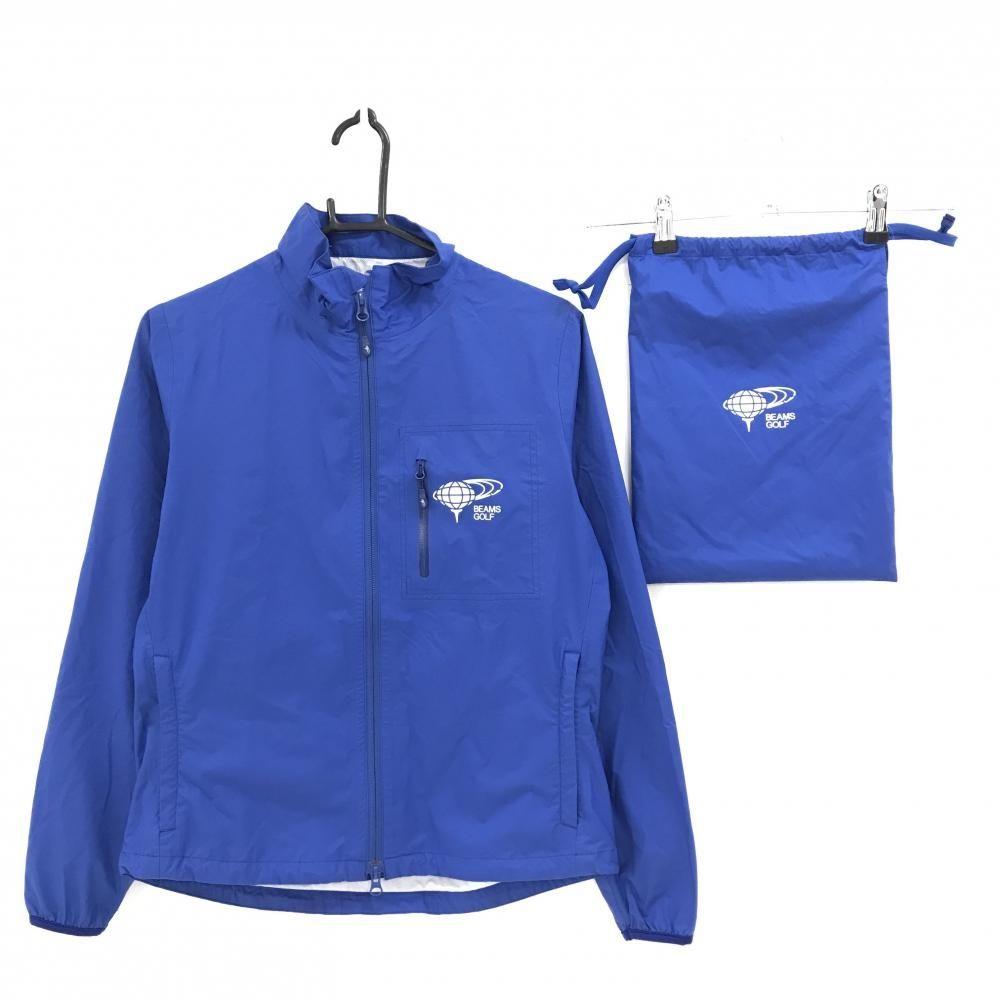 超 ビームスゴルフ レインジャケット ブルー ロゴ白 収納袋 レディース M ゴルフウェア BEAMS GOLF