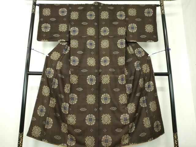 平和屋着物○本場大島紬 一元絣 横段花文 正絹 逸品 AAAY1864ck