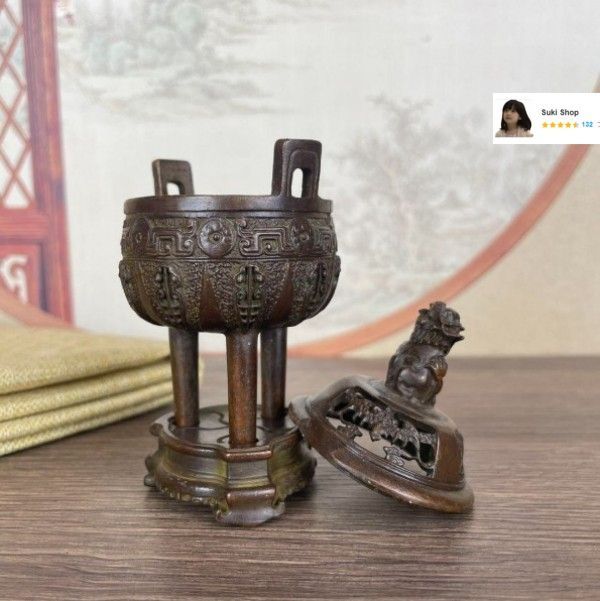 瑞獣三足両耳香炉 磁器香炉 香具 仏具 工芸品 装飾品 美術品 置物 両耳三足鼎瑞獣香炉 銅器 銅香炉 工芸品 美術品 置物