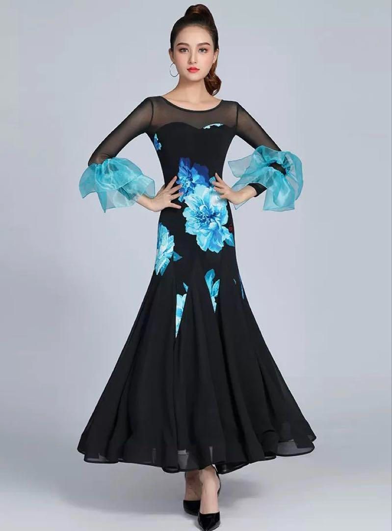 花柄スタンダードドレス✨デモや発表会、ダンスパーティーに最適！袖口も華やか 花柄スタンダードドレス✨発表会に最適！競技会でも注目度抜群 楽天