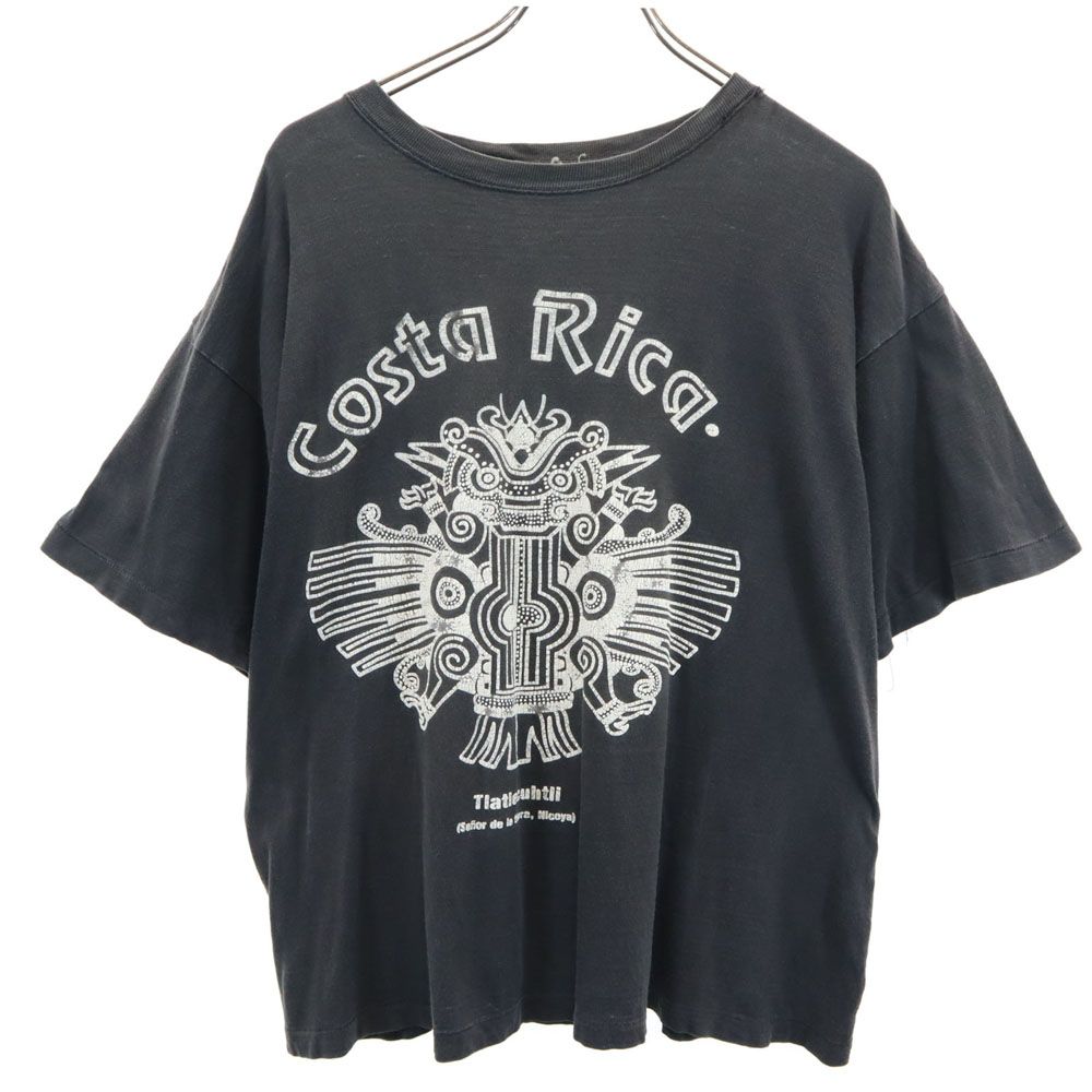 90s プリント 半袖 コスタリカ Tシャツ ブラック系 シングルステッチ オールド ヴィンテージ メンズ