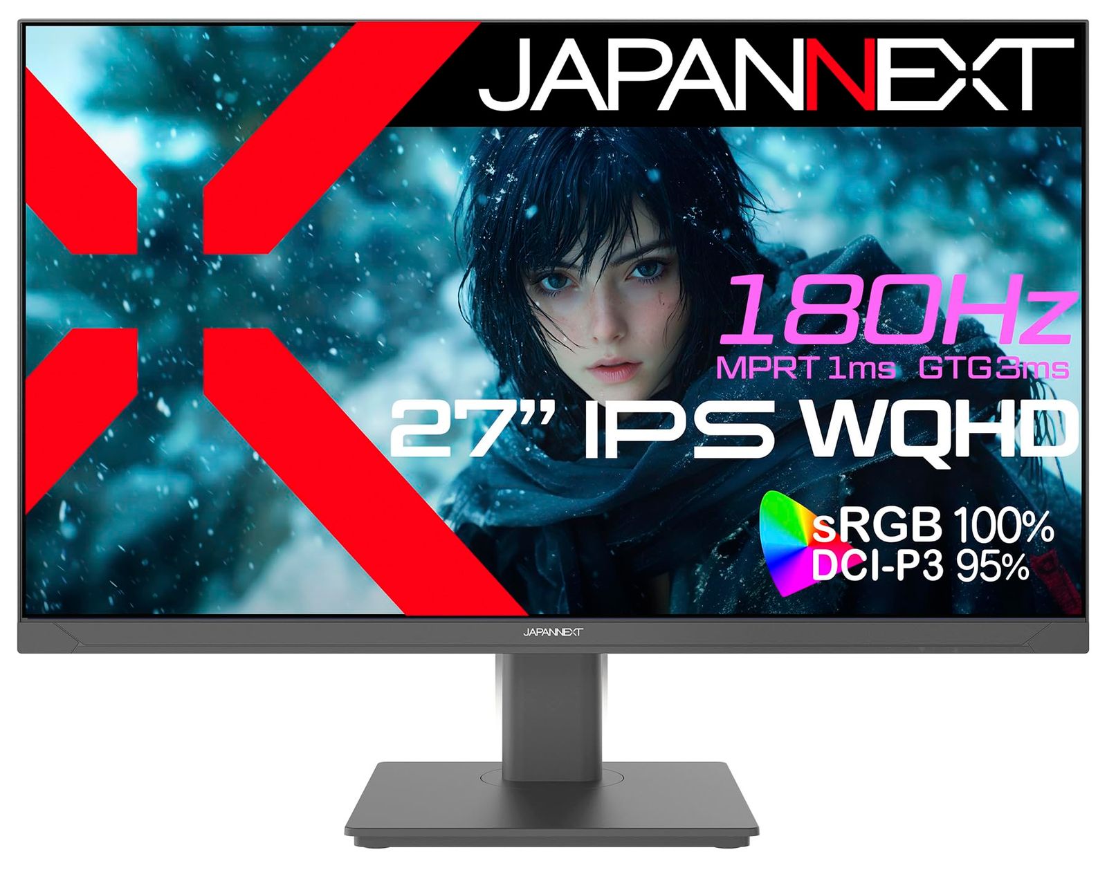 人気商品DP sRGB HDMI DCI-P3 95% JN-27i180Q ゲーミングモニター HDR400相当 WQHD 2560x1440 解像度 PS5 120Hz WQHD 接続対応 180Hz対応 IPSパネル搭載 1ms MPRT 2
