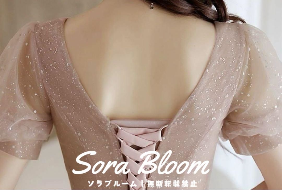 小花柄の様なデザインが可愛い シースルーの半袖のロングドレス 小花柄の様なデザインが可愛い シースルーの半袖のロングドレス
