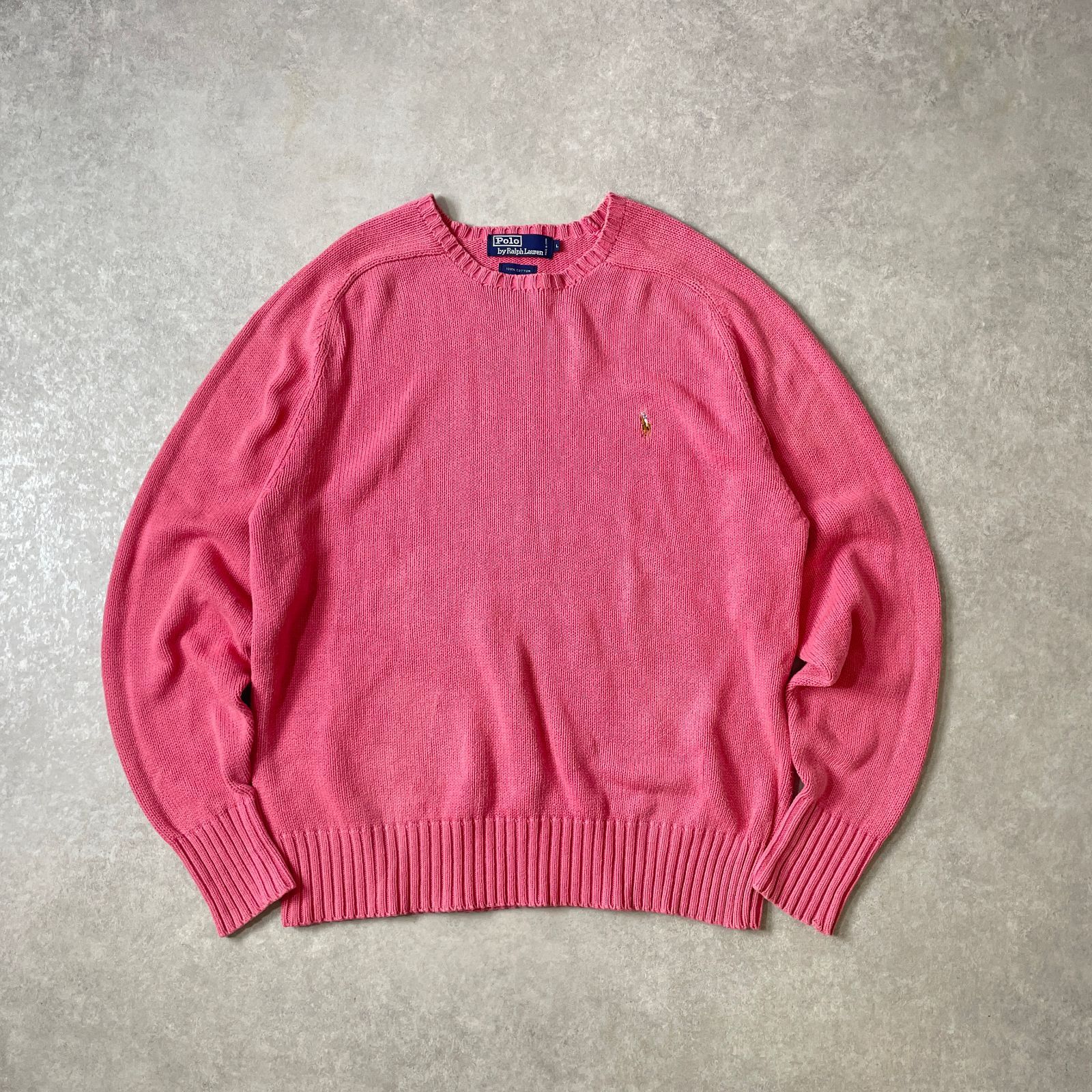ピンク 90 s RALPH LAUREN ポニー刺繍 コットン ニット ポロ ラルフローレン