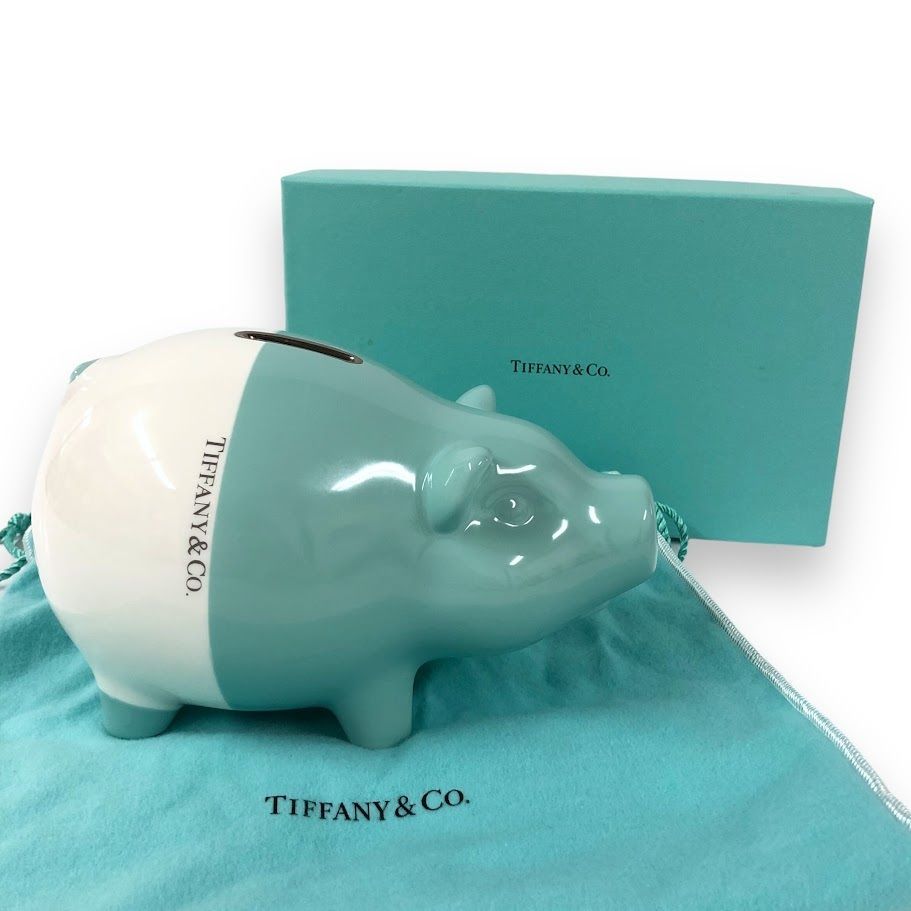 未使用 TIFFANY＆Co. ティファニー ピギーバング 貯金箱 ぶた ブルー 置物 陶器