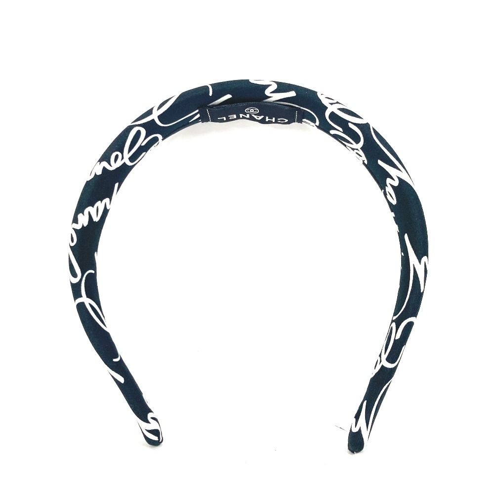 CHANEL シャネル カチューシャ ロゴ バイカラー シルク ブラック