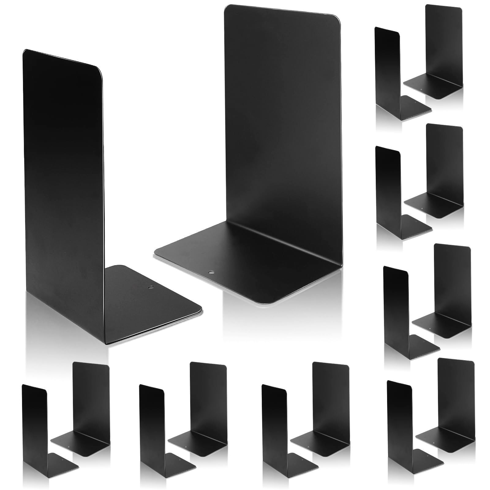 Color ブラック WEWINK PLUS 8組16枚 ブックエンド 金属製 本立て 黒 L型 滑り止め付き倒れない卓上収納 新聞 A4 A5ファイルCD 辞書 雑誌 書類入れ 多機能のブックスタンド 固く変形しにくい 文房具 事務用品 整理整頓の仕切りスタ