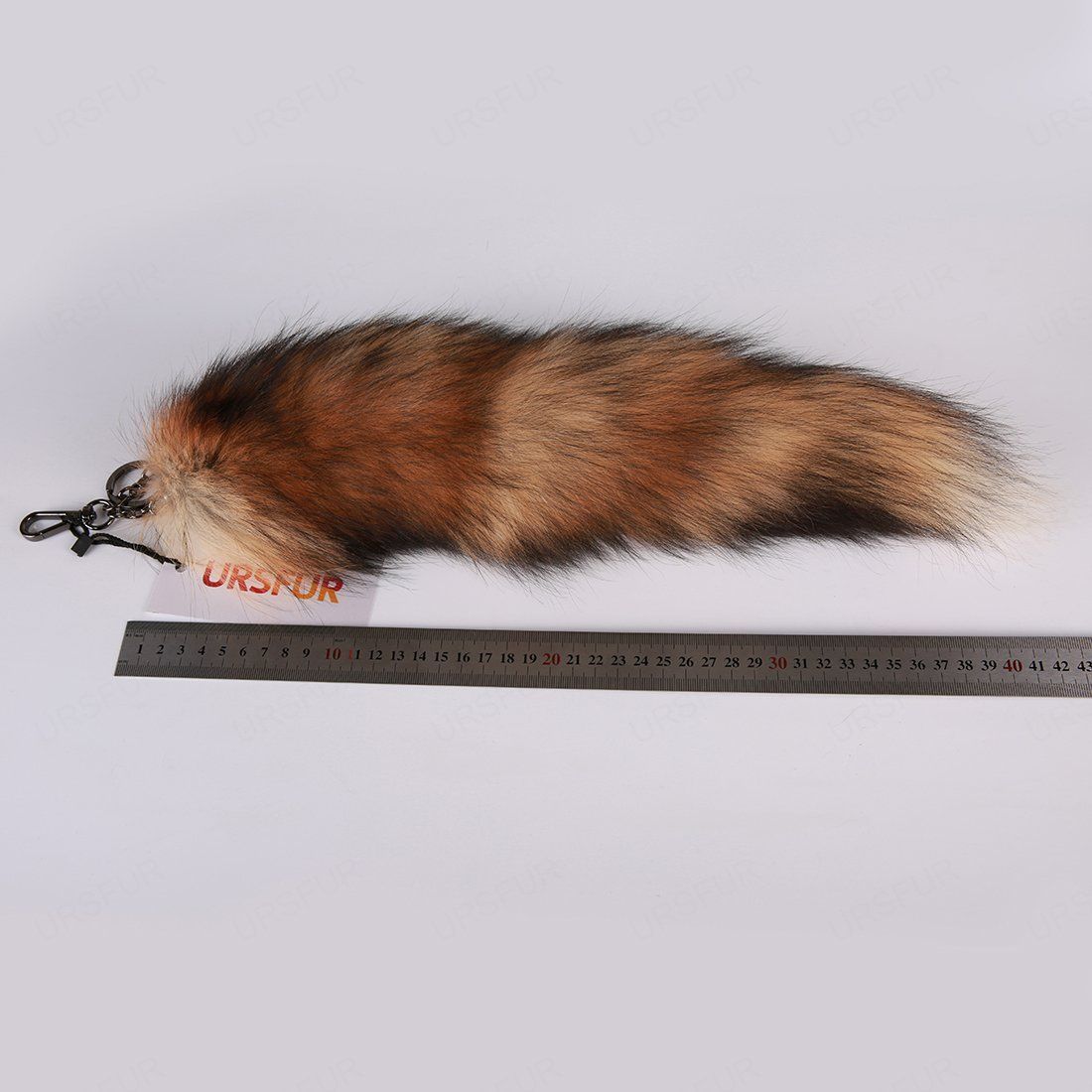 URSFUR ふわふわ 黒紋 BIGサイズ キツネファー テール キーチェーン ペンダント バッグチャーム キーホルダー リアルファー フォックステール  FOXテール バックチャーム きつねのしっぽ キツネシッポ 太陽狐尾
