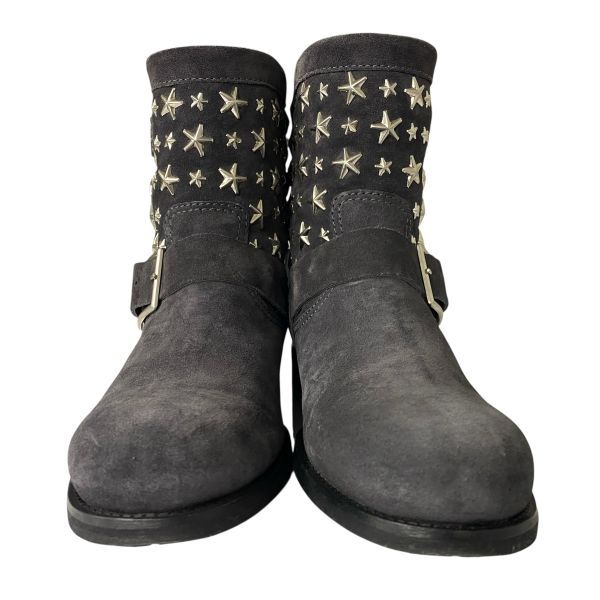 ● ジミーチュウ Jimmy Choo スタースタッズ エンジニアブーツ ブーツ シューズ ダークグレー スエード 39 24cm レディース 5E033
