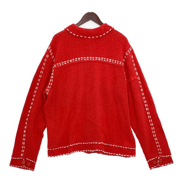 PHINGERIN PG1 Knit ニット カーディガン PD-222-KN-011 ジャケット風 ステッチ メンズ Lサイズ レッド フィンガリン トップス DM12511■