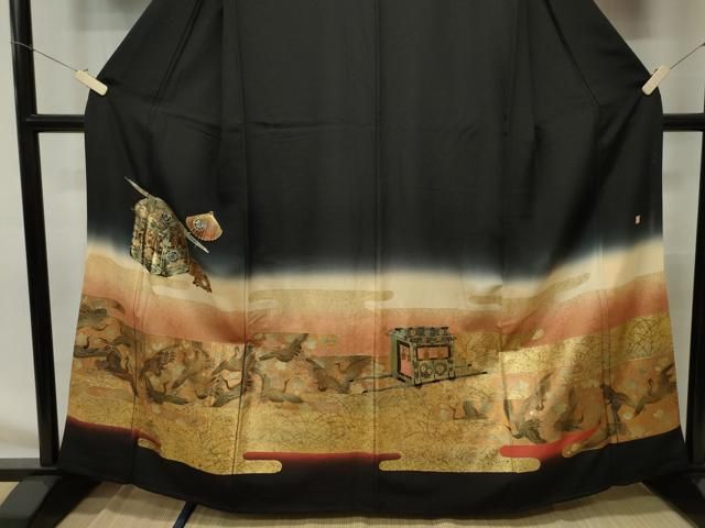 平和屋着物□豪華黒留袖 作家物 螺鈿 群鶴文 暈し染め 金彩 正絹