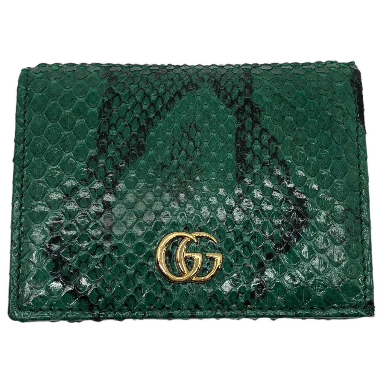 GUCCI(グッチ) GG marmont python leather compact wallet GG マーモント パイソン レザー コンパクト  ウォレット 4561260・416 グリーン 購入証明書付 - メルカリ