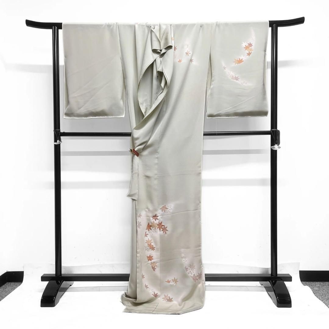 仮絵羽 訪問着 金駒刺繍 楓 くすみカラー グリーン 伊と幸 着物 024a d