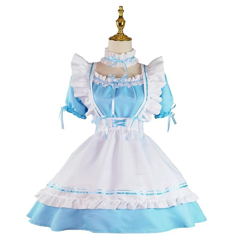 [FULINE] メイド 服 半袖 コスプレ 衣装 ロリータ 服 ロリータ ドレス COSPLAY LOLITA プリンセス ドレス フリル 大きいサイズ ブルー M 1