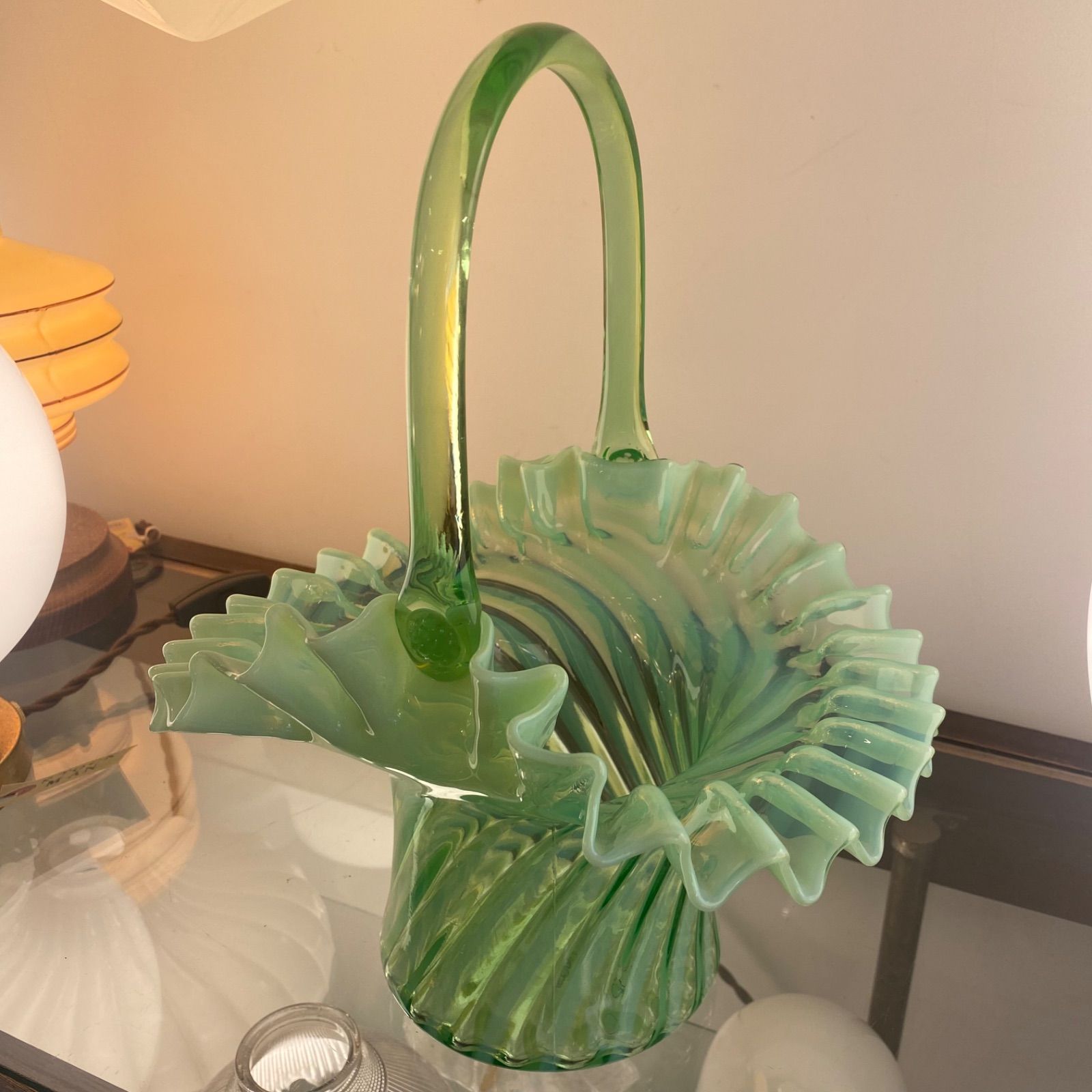 フェントン グリーン オパールセント バスケット ウラン fenton アート 