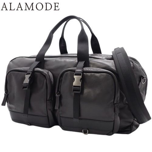 PRADA プラダ ロゴプレート ボストンバッグ ボストンバッグ|キャリー 旅行バッグ トラベルバッグ ショルダーバッグ 2WAY レザー ブラック黒 ガンメタル金具 メンズ 40802132588 アラモード