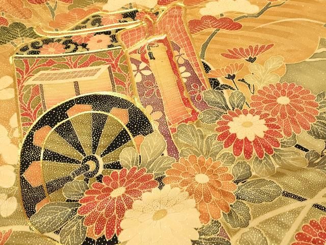 平和屋着物□豪華振袖 駒刺繍 御所車花文 暈し染め 金彩 正絹