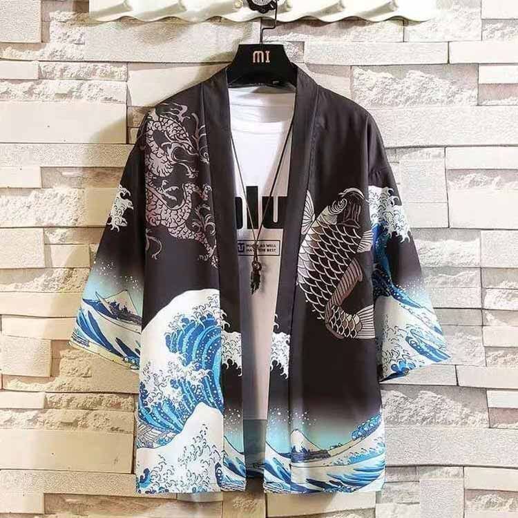 はっぴ 法被 お祭り 男女兼用 和風 半纏 はんてん ハッピ お祭り イベント 衣装 学際 文化祭 体育祭 七分袖 カーディガン 薄手 日焼け止め 羽織 着物 メンズ レディース ユニセックス 鯉 鳥 sam4084 WWW_NOITHATQUANGTHANH_NET